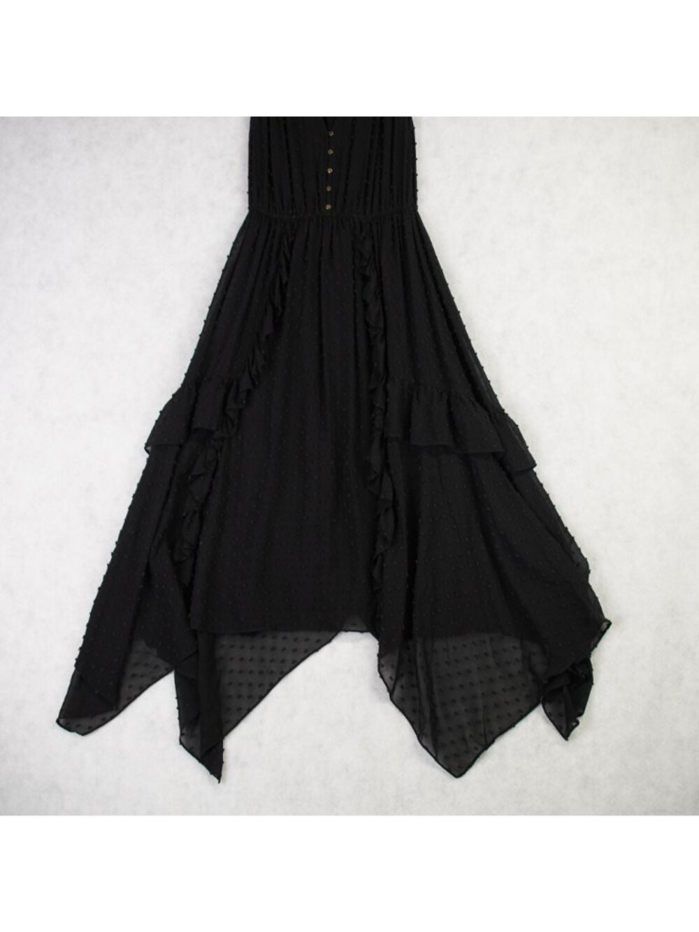 Ulla Johnson Black Tiered Maxi Dress Sz 6 V-Neckline Button Front & Ruffle Hem - Picture 4 of 16